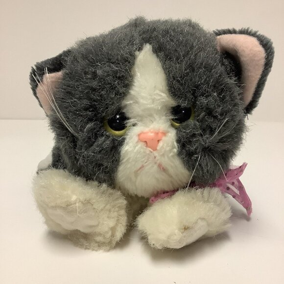 Vintage 1992 Tyco Kitty Kitty Kittens Plush Charcoal Grey & White Purrs READ - Picture 2 of 14